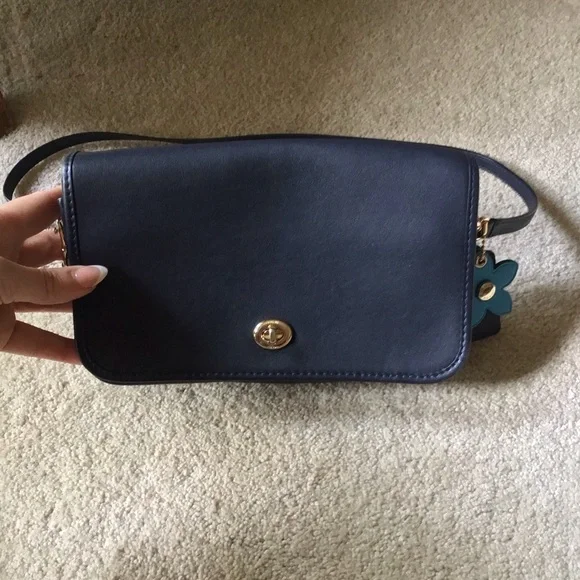Coach Navy Blue brand new Crossbody Bag with Blue Flower Charm - Picture 2 of 8